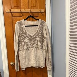 Hollister Beige and Brown V-Neck Sweater